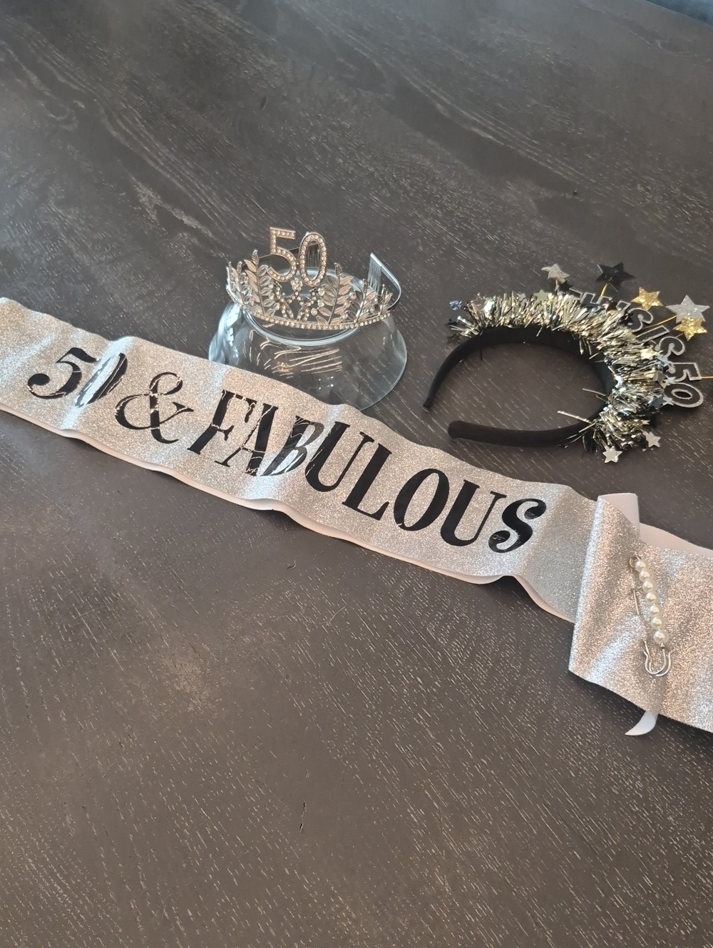 50 & Fabulous Silver Birthday Sash and Tiara Set